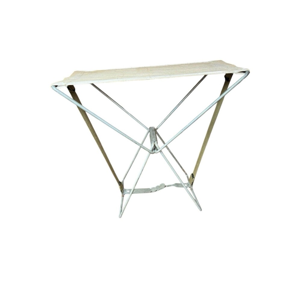 Vintage Collapsible Canvas Folding Fishing Camping Backpacking Stool Green Beige
